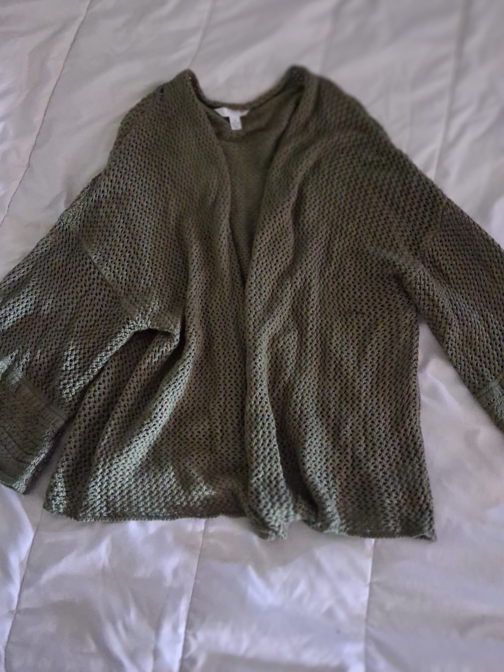 Time and Tru Olive Open-Weave Cardigan